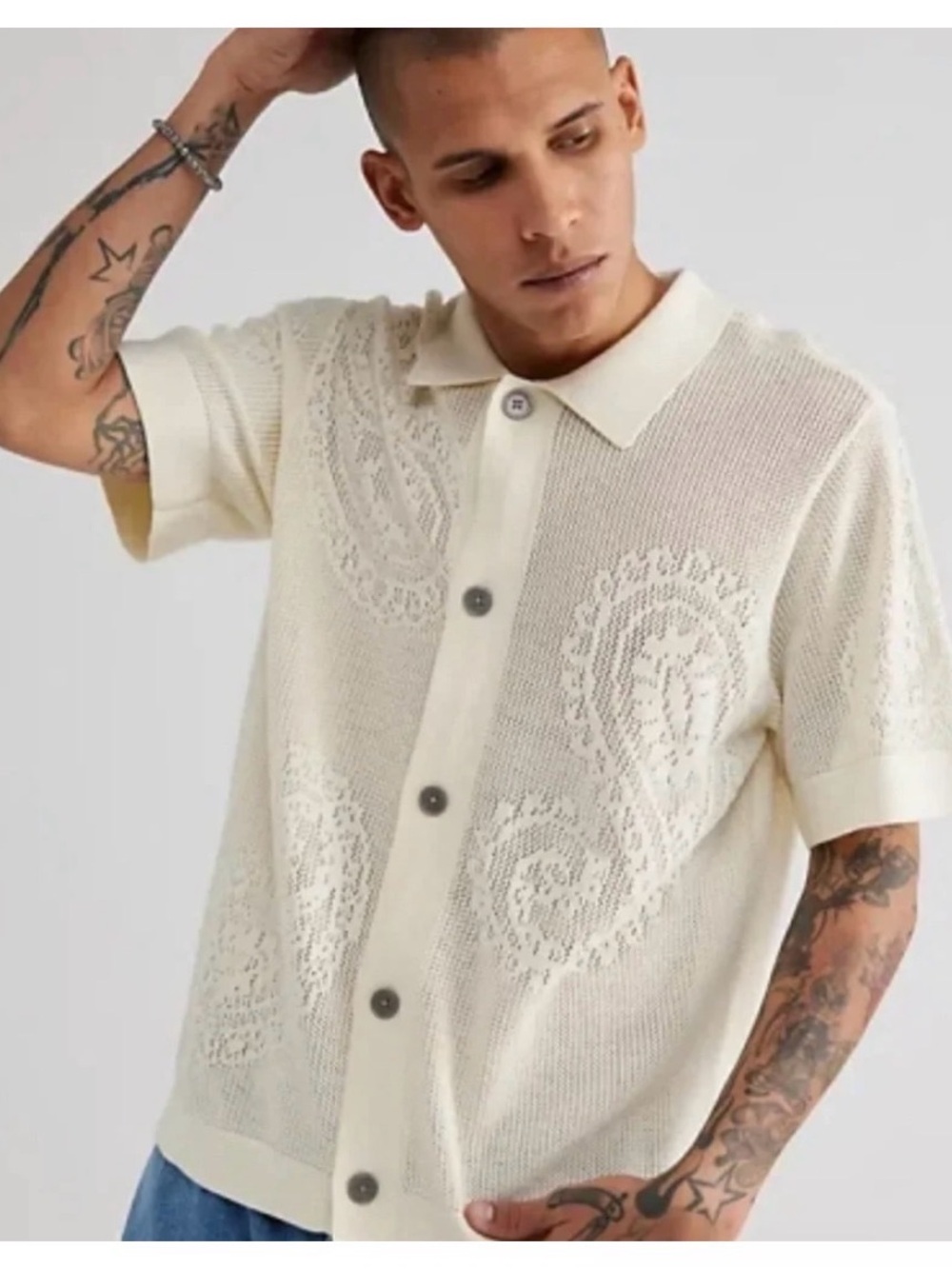 Obey Blue Mesh Knit Polo Shirt Men’s Size L Fair Trade Cotton Button Up